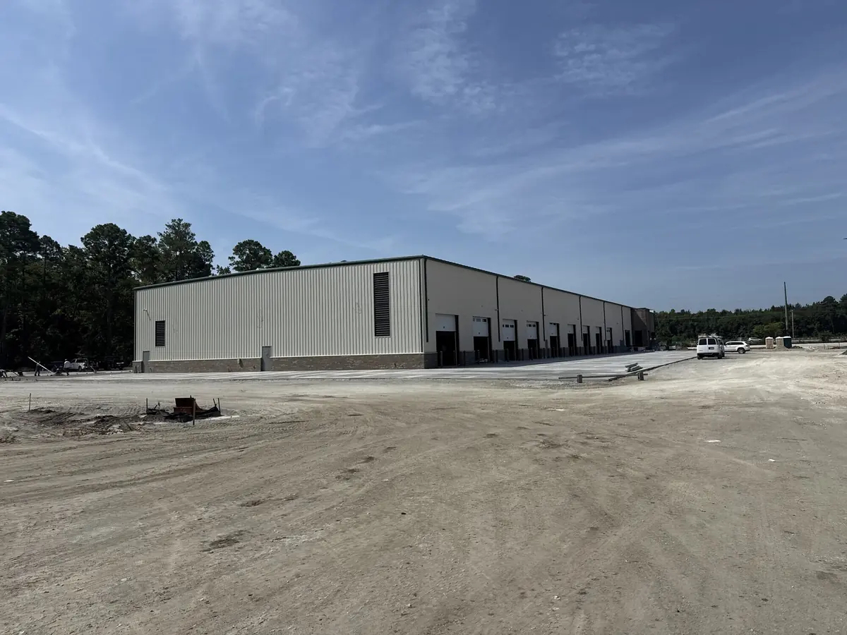 Long metal warehouse building